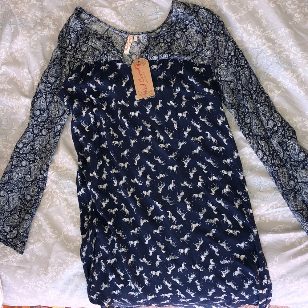 Long-sleeve dress/horse print